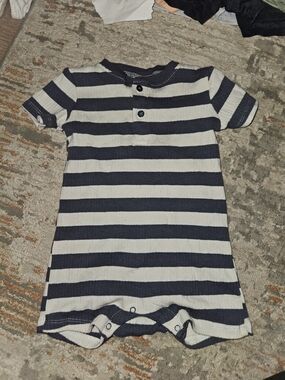 chick pea Navy and White Striped Cotton Baby One-Piece Bodysuit